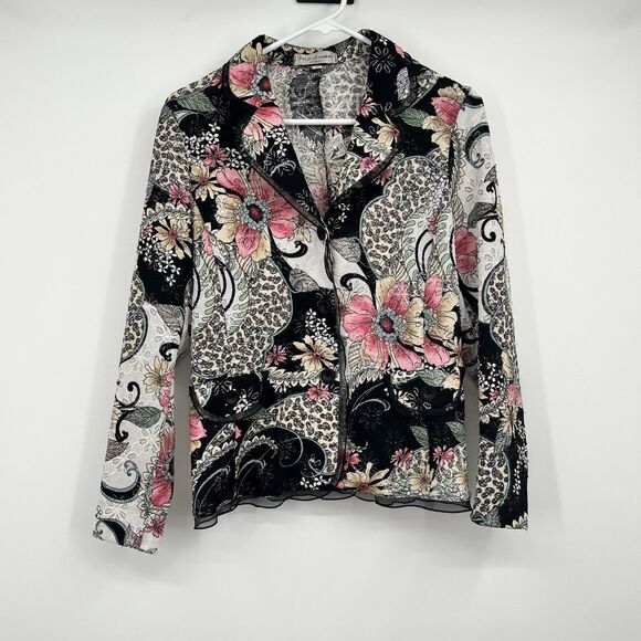 Niji of Waikiki Hawaiian Button Jacket M Art to Wear Floral Paisley Eyelets - Picture 1 of 12